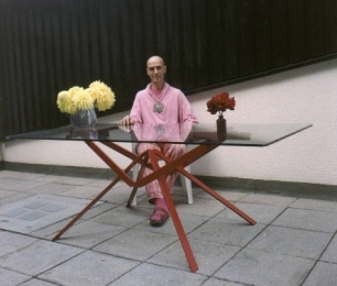 Forged steel table 
by Angus Eickhoff for the Artist, Andrew Logan (seated)