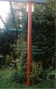 Pergola Column, Fabricated, with forged elements. Painted & Parcel Gilt